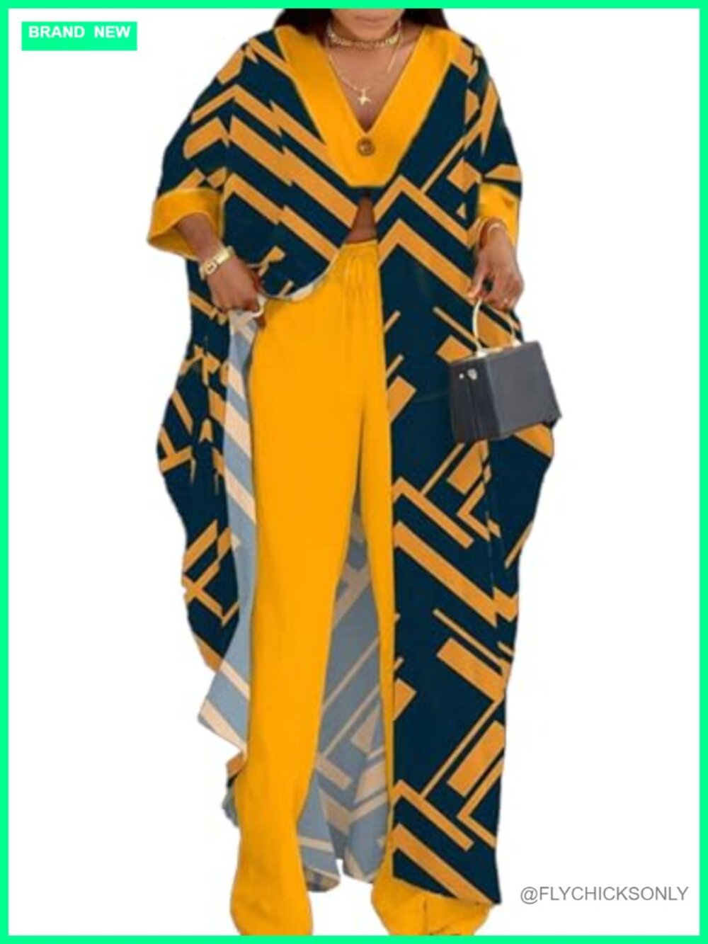 Womens 2 Piece Outfit Set Caftan Top Wide Leg Palazzo Pants Loose Fit Casual